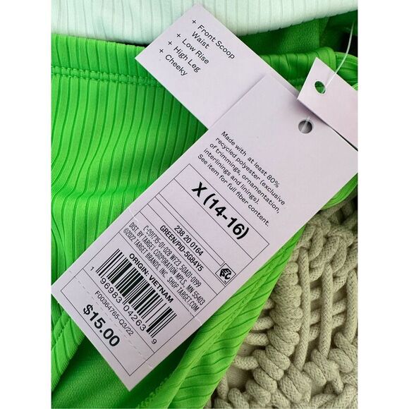Wild Fable White and Green Ribbed Low Rise High Leg Bikini Size X 14/16 New - Picture 3 of 8